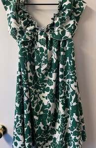 Women Short Vacation Style Off Shoulder Ruffle Plant Printed Mini Dress